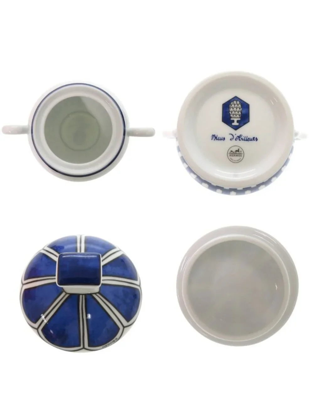 Hermes Bleus D'ailleurs Blue Daieur Porcelain White Sugar Bowl